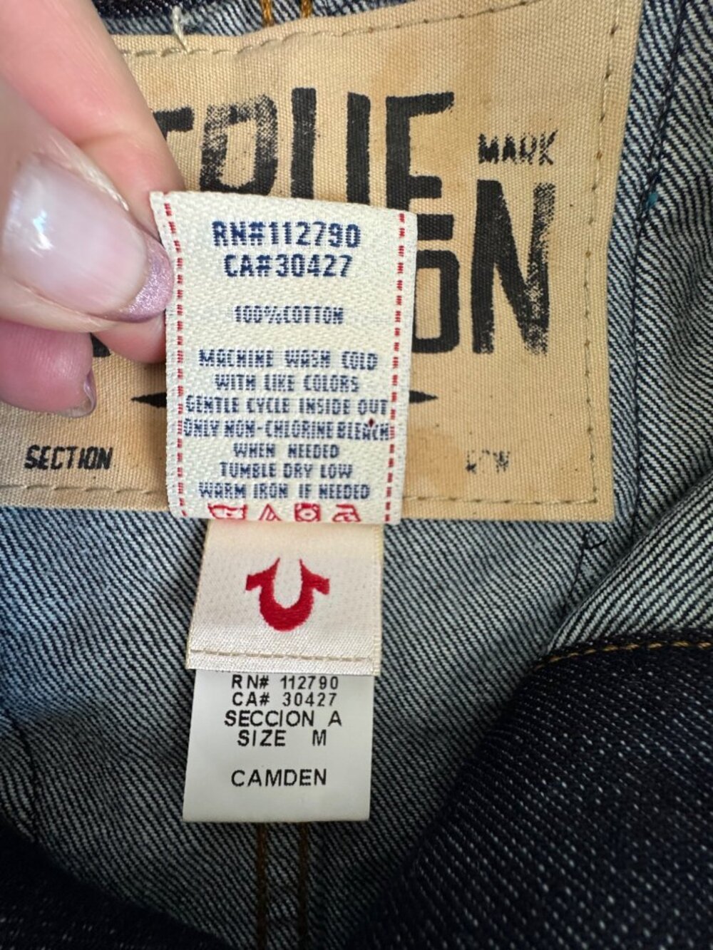 True Religion Camden Blue Collar Denim Jacket Womens M Embellished Design Retro - Picture 4 of 16